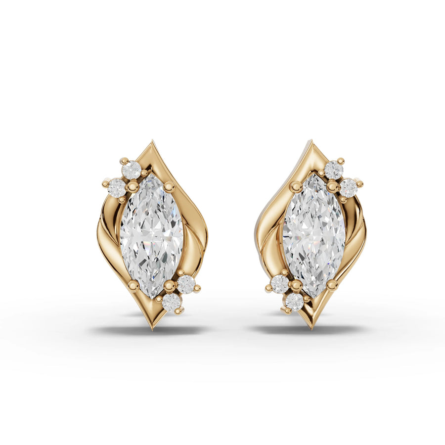 2.12 CT marquise lab-grown diamond earrings yellow gold front