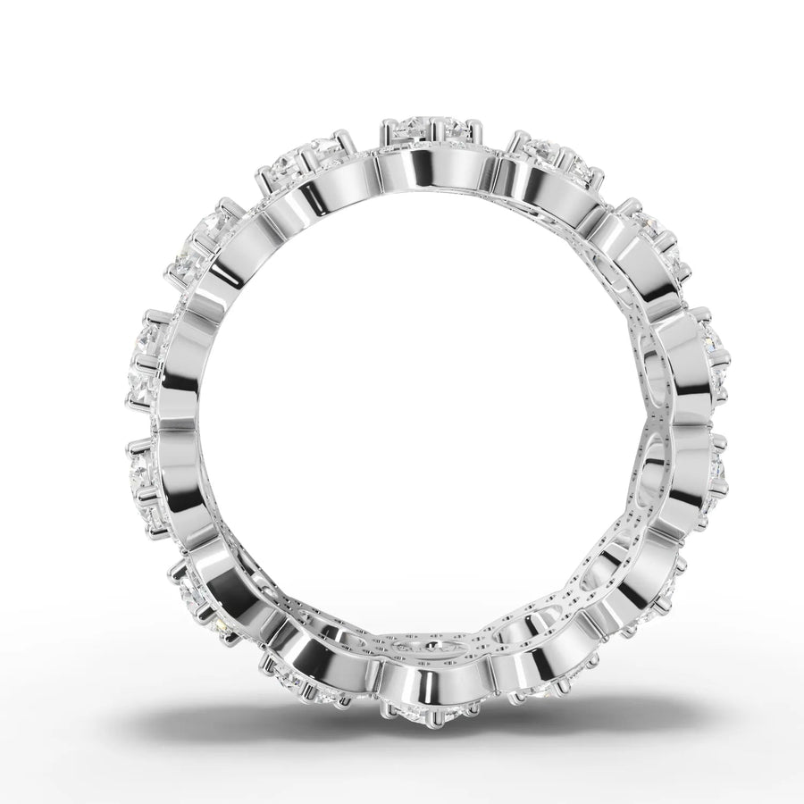 A round halo band lab diamond ring in a split 18K gold setting, featuring pavé-set diamonds and a square halo design.