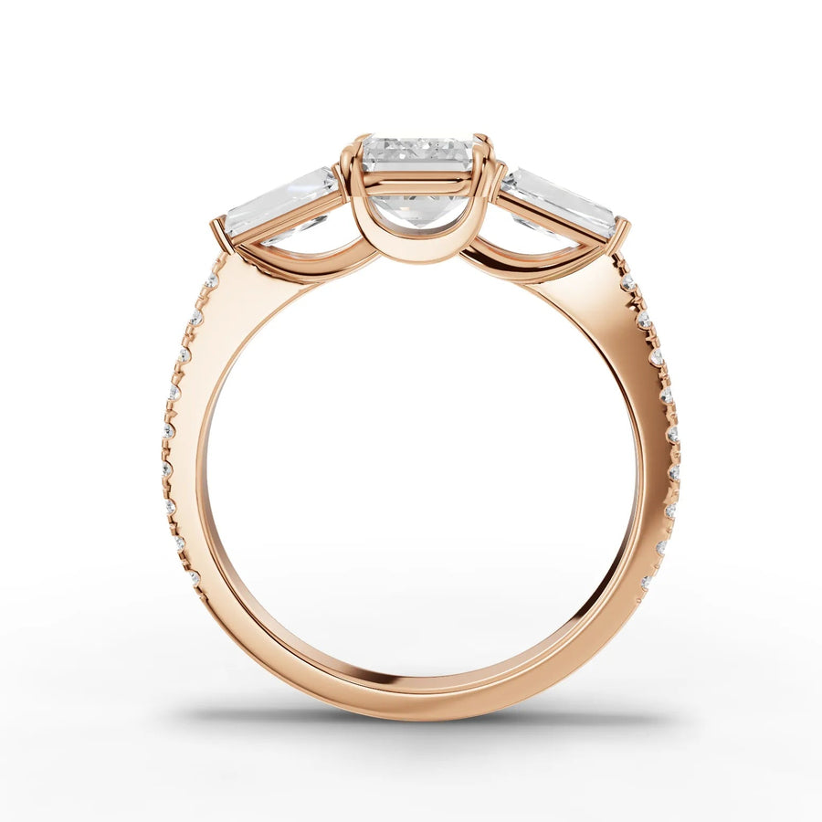 Emerald baguette lab-grown ring rose gold close-up