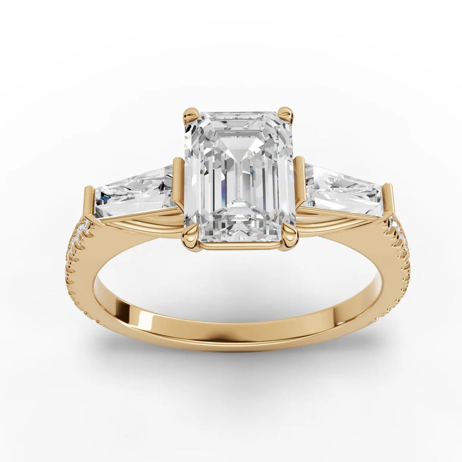 2.22 CT emerald cut lab-grown diamond ring yellow gold top view