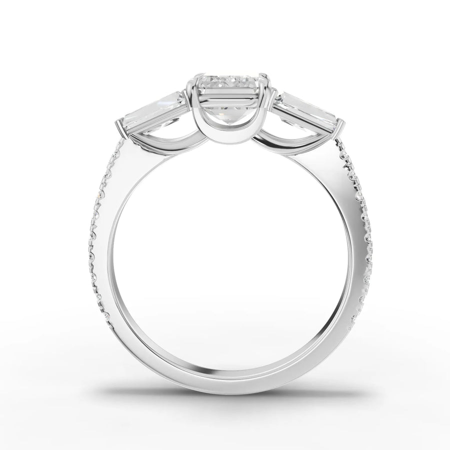 Emerald baguette lab-grown ring white gold close-up