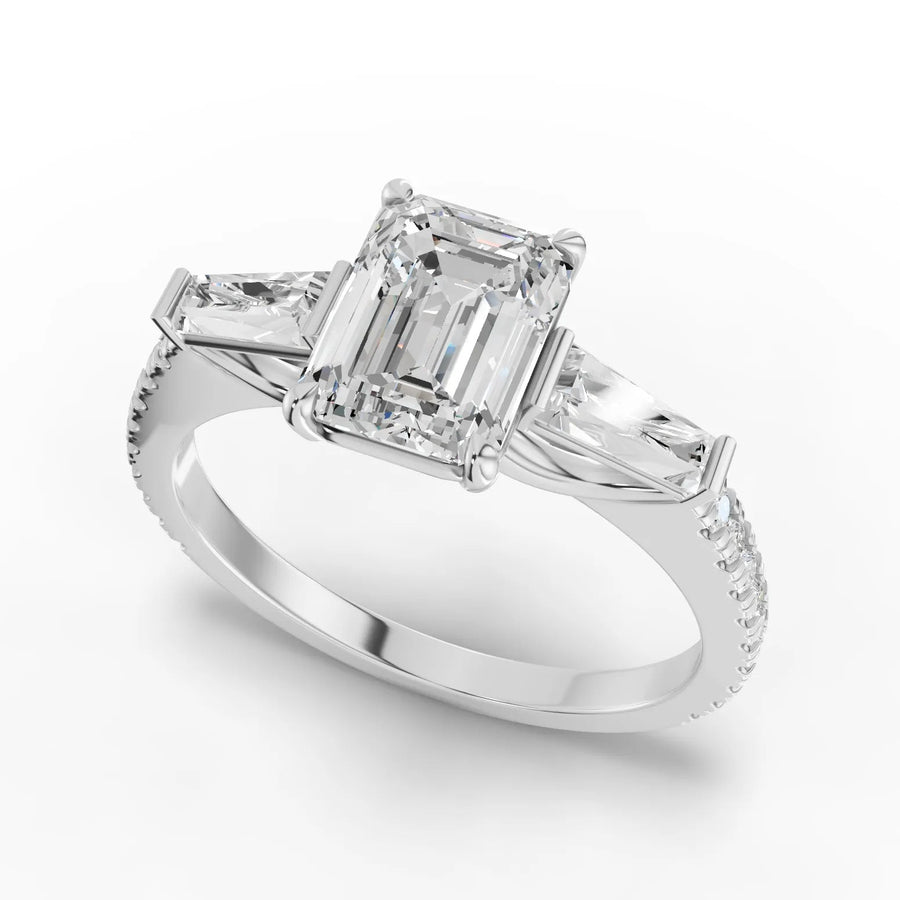 Emerald baguette diamond ring white gold angle