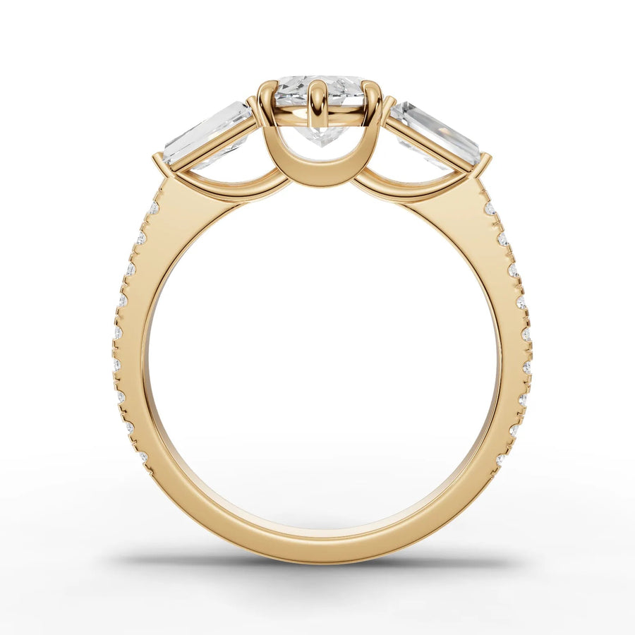 Marquise baguette lab-grown ring yellow gold close-up