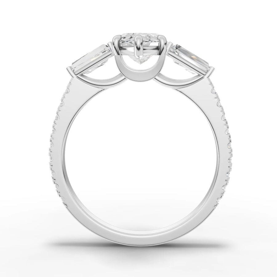 Marquise baguette lab-grown ring white gold close-up