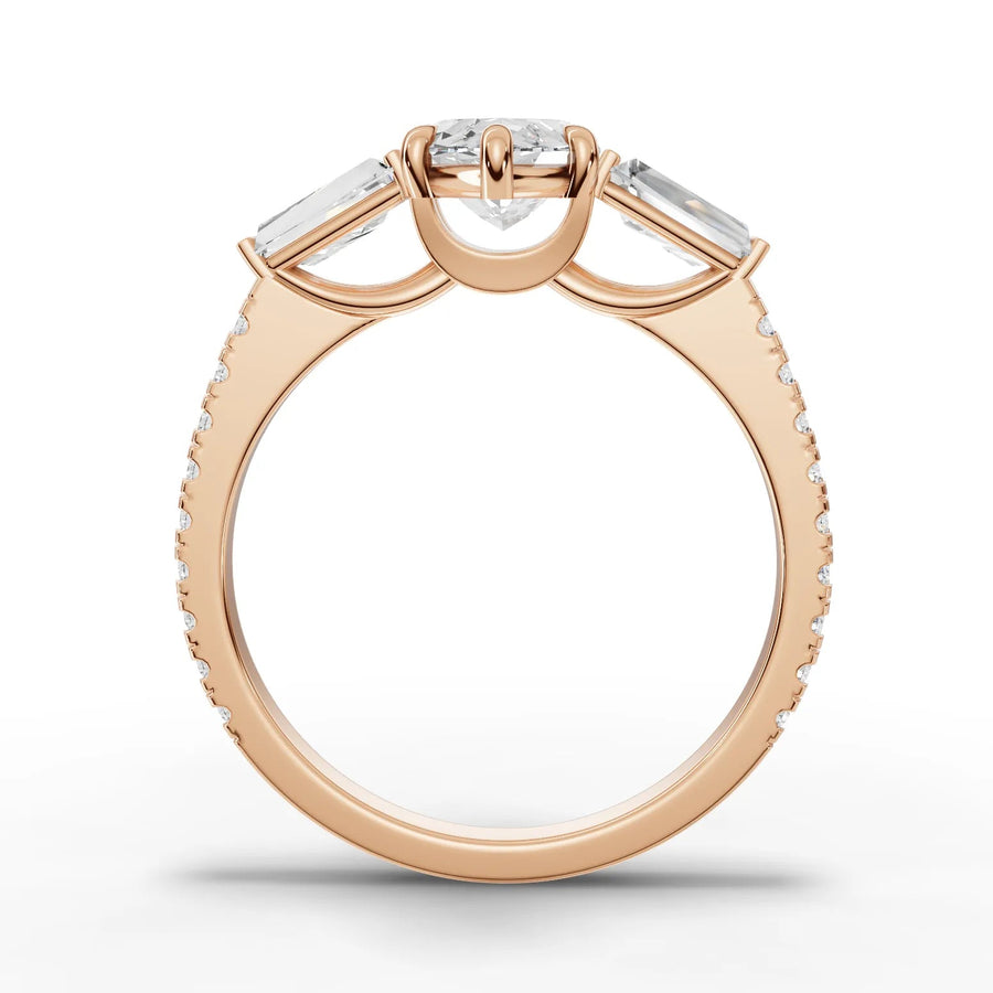 Marquise baguette lab-grown ring rose gold close-up