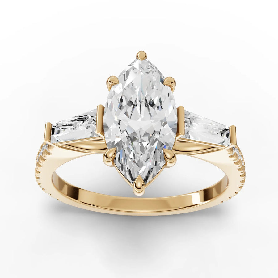 2.22 CT marquise cut lab-grown diamond ring yellow gold top view