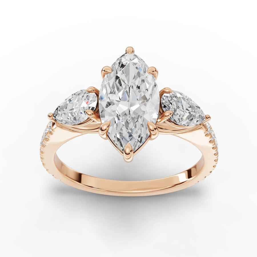 2.72 CT marquise trinity lab-grown diamond ring rose gold top view