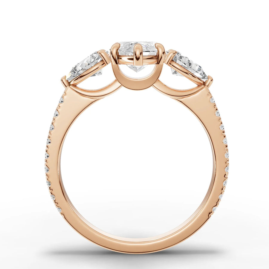 Marquise trinity lab-grown ring rose gold close-up