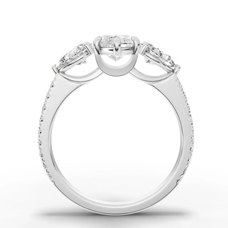Marquise trinity lab-grown ring white gold close-up