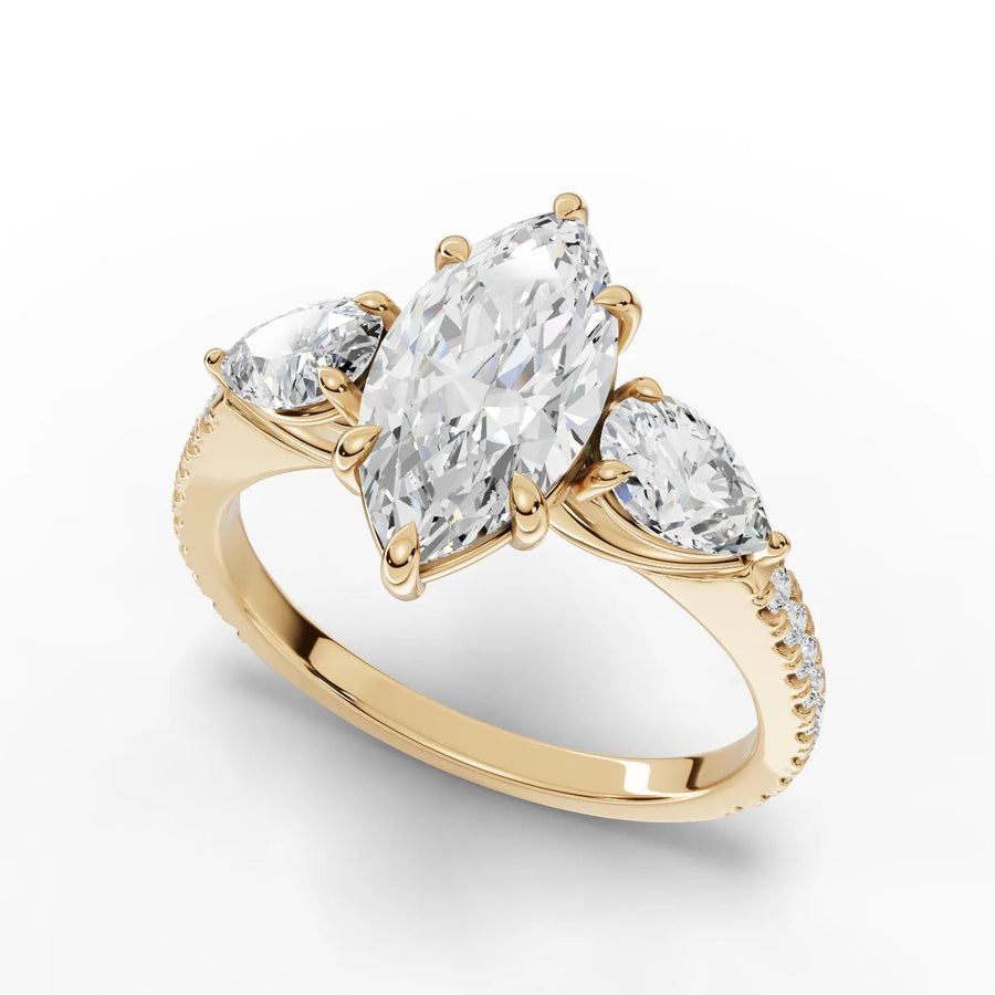 Marquise trinity diamond ring yellow gold angle