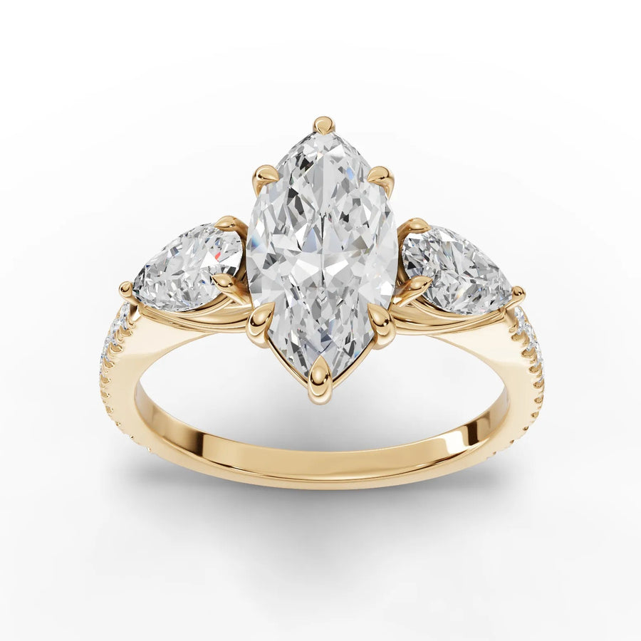 2.72 CT marquise trinity lab-grown diamond ring yellow gold top view