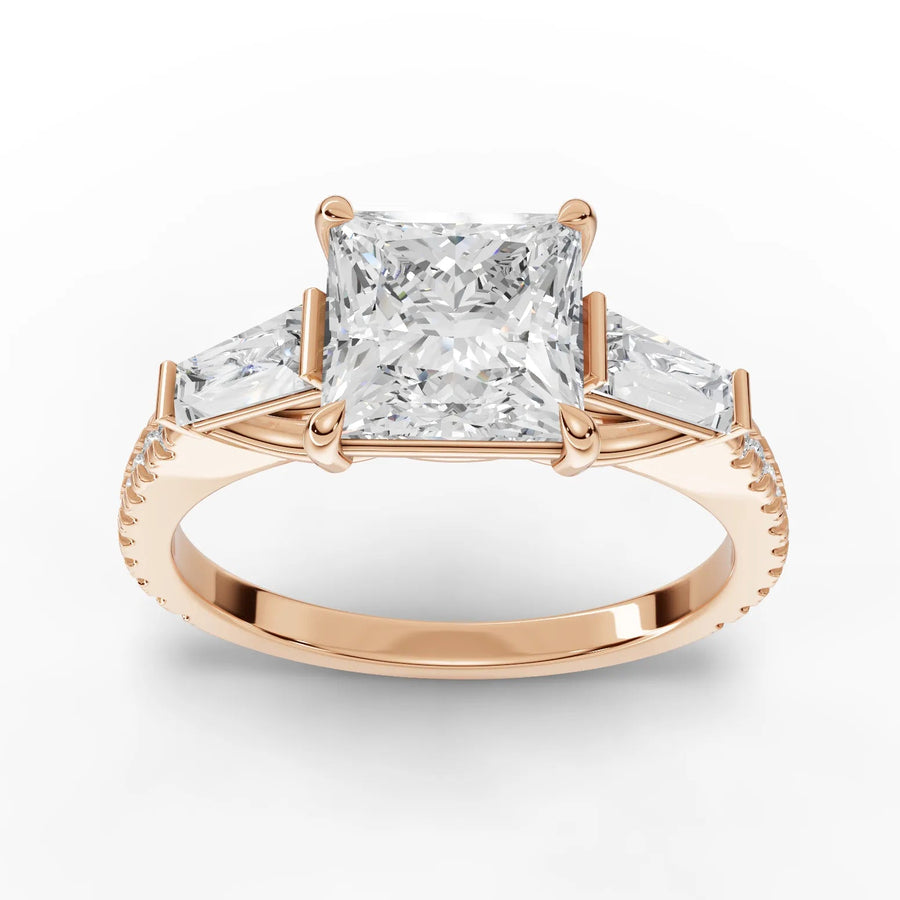 2.22 CT princess cut lab-grown diamond ring rose gold top view