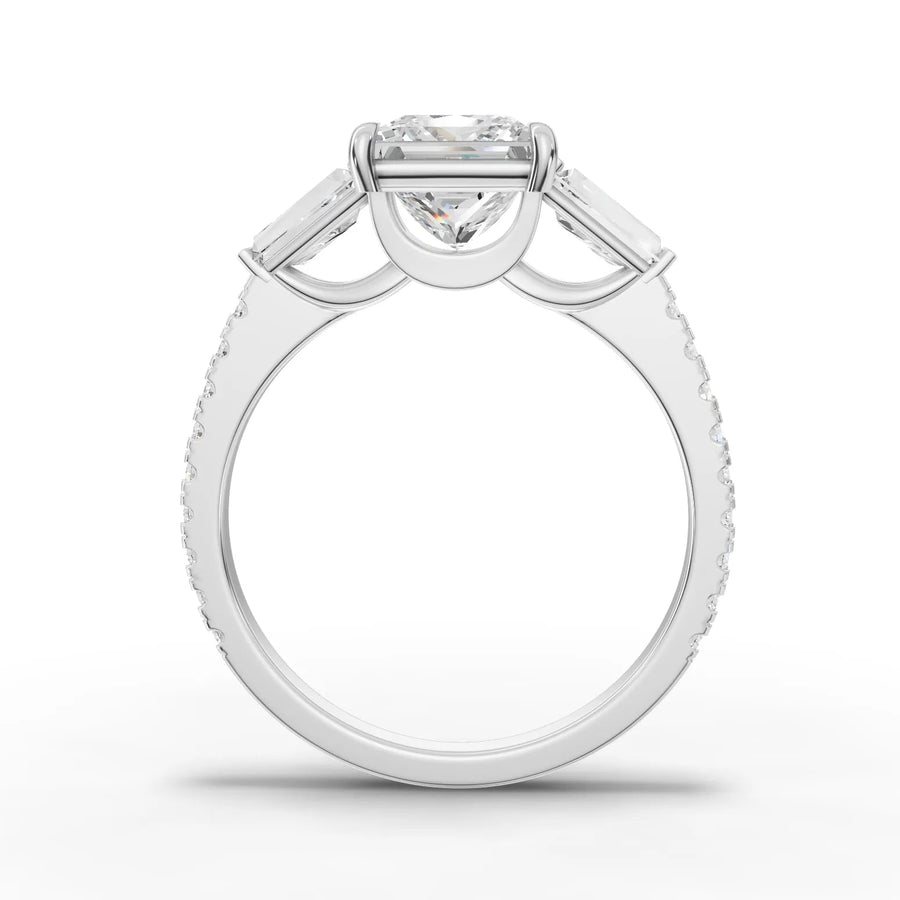 Princess baguette lab-grown ring white gold close-up