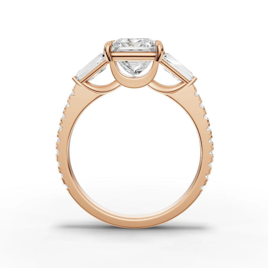 Princess baguette lab-grown ring rose gold close-up