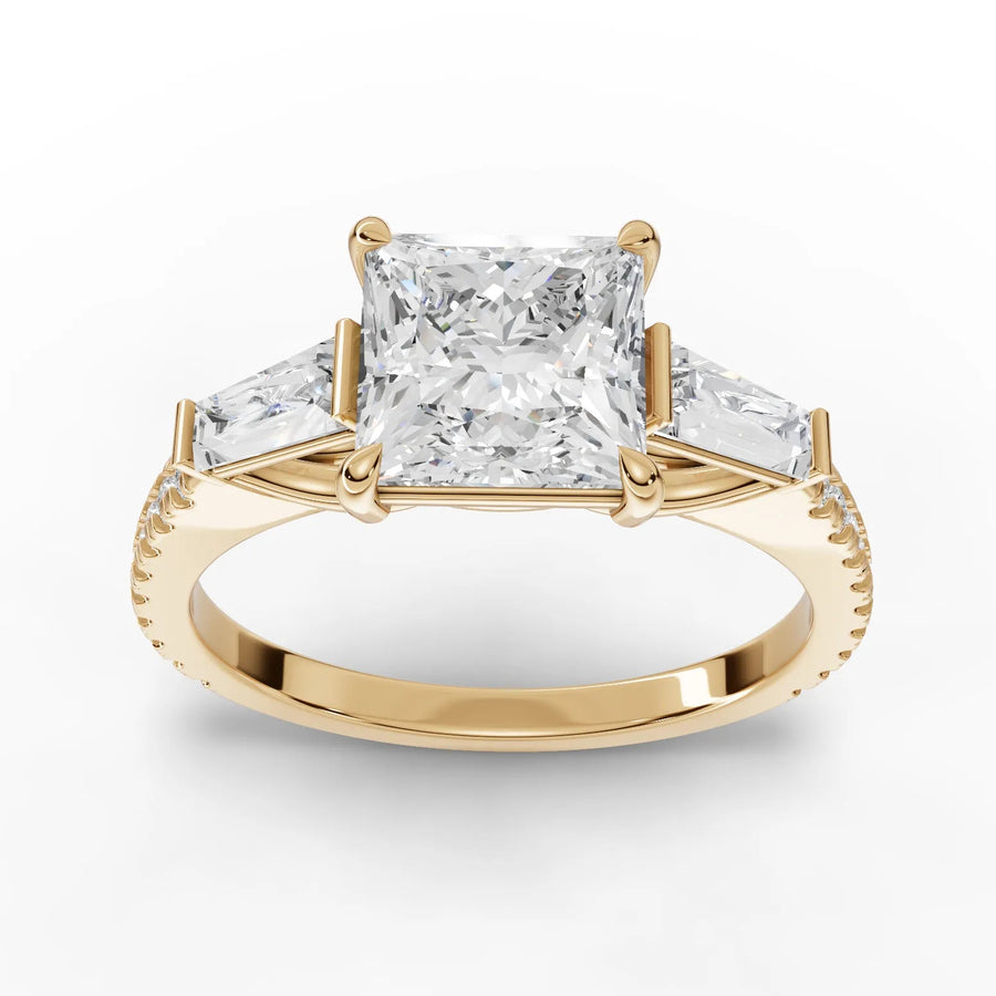 2.22 CT princess cut lab-grown diamond ring yellow gold top view