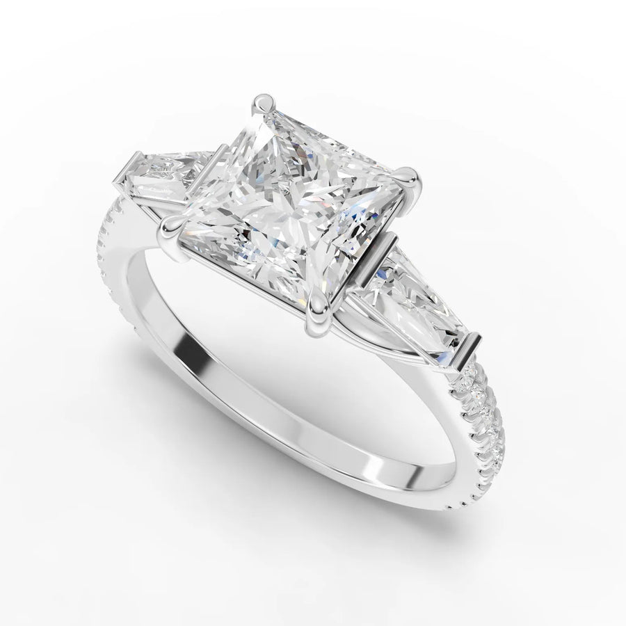 Princess baguette diamond ring white gold angle