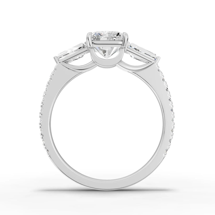 Radiant baguette diamond ring white gold angle