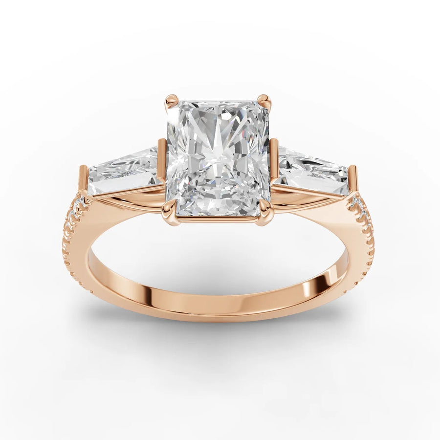 2.22 CT radiant cut lab-grown diamond ring rose gold top view