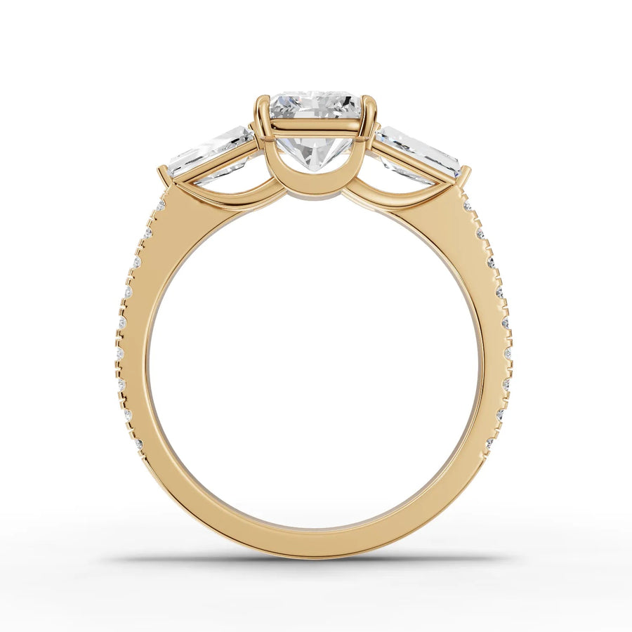 Radiant baguette lab-grown ring yellow gold close-up