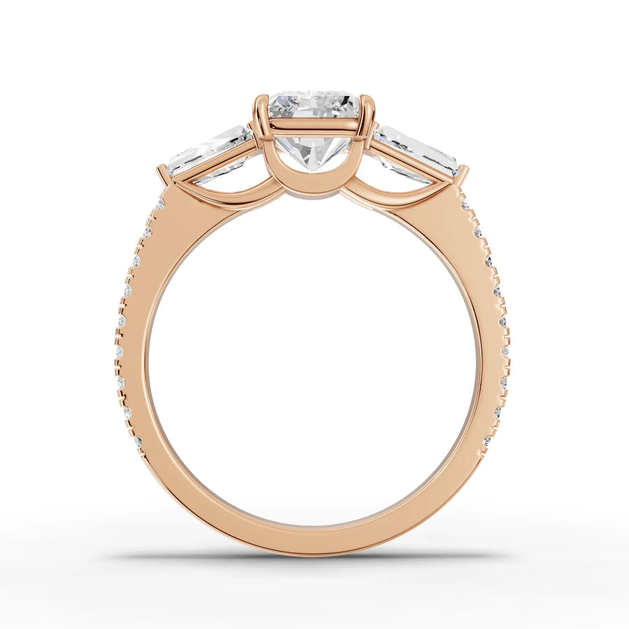Radiant baguette lab-grown ring rose gold close-up