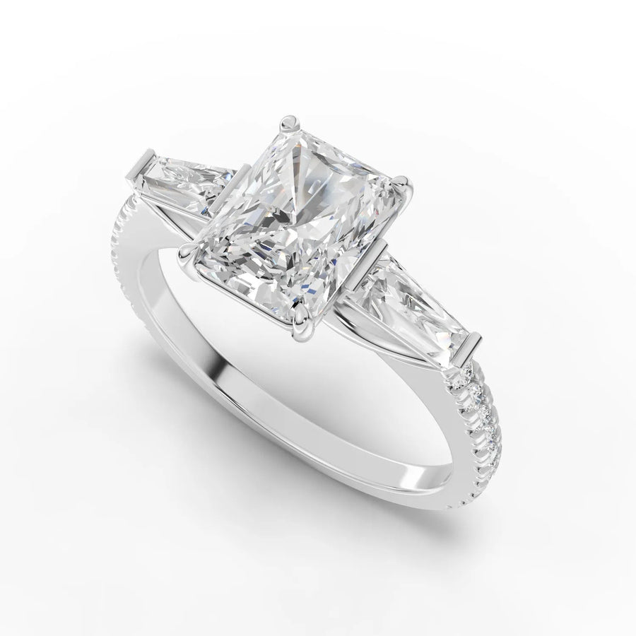 Radiant baguette lab-grown ring white gold close-up