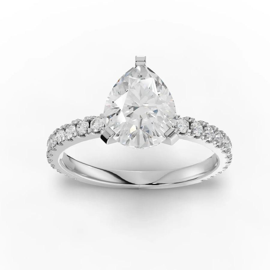 1.87 CT pear pavé lab diamond ring with 1.50 CT pear center stone in 18k gold