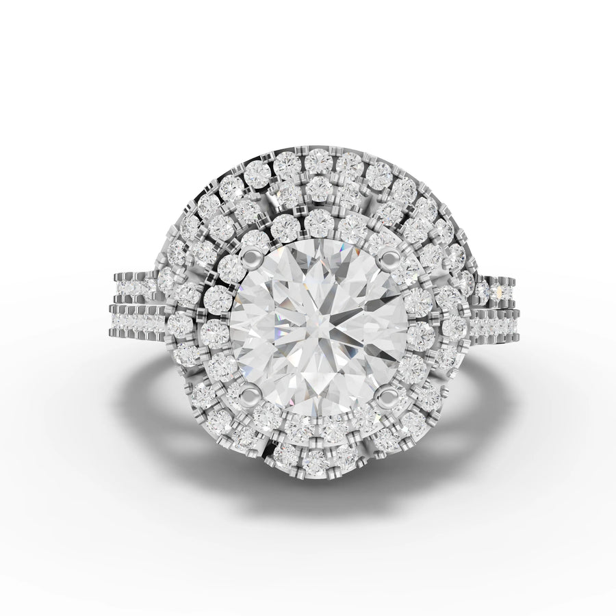 2.26 ct round triple halo lab diamond ring with 1.50 ct center stone and pavé band