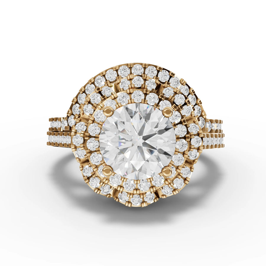 2.26 CT round lab-grown halo ring yellow gold top