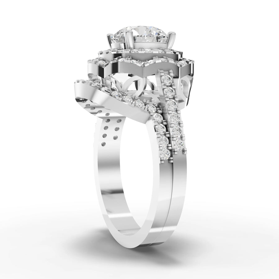 Lab-grown halo ring white gold close-up
