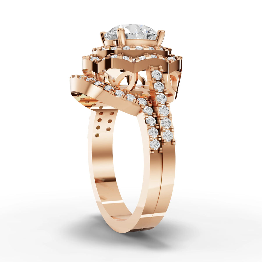 Lab-grown halo ring rose gold close-up