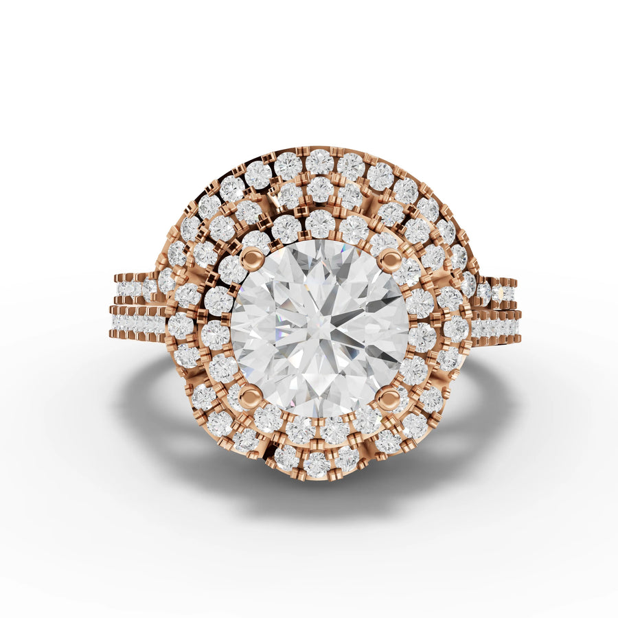 2.26 CT round lab-grown halo ring rose gold top