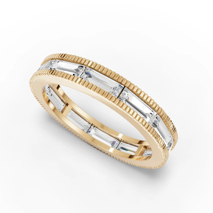 Baguette eternity ring yellow gold angle