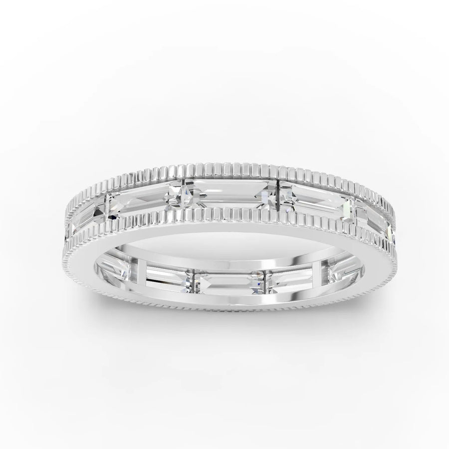 1.76 ct baguette full eternity milgrain lab-grown diamond band with low-profile continuous step-cut diamonds