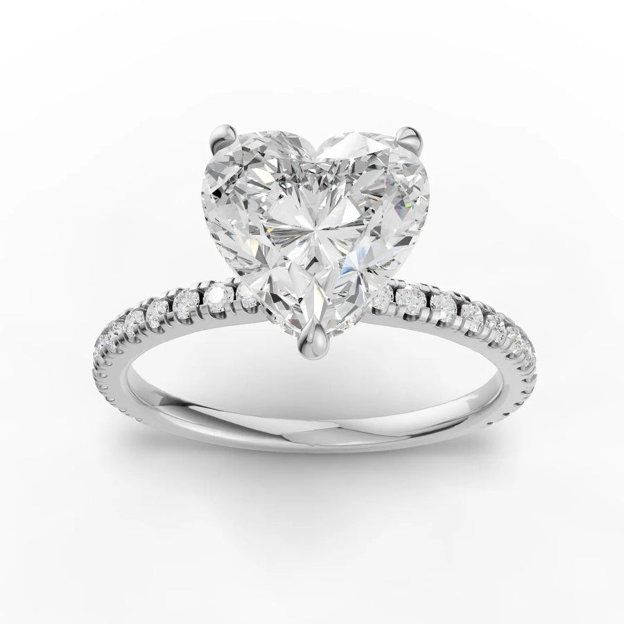 2.23 Ct heart hidden halo pavé lab diamond ring with 2.00 CT center stone in 18k gold