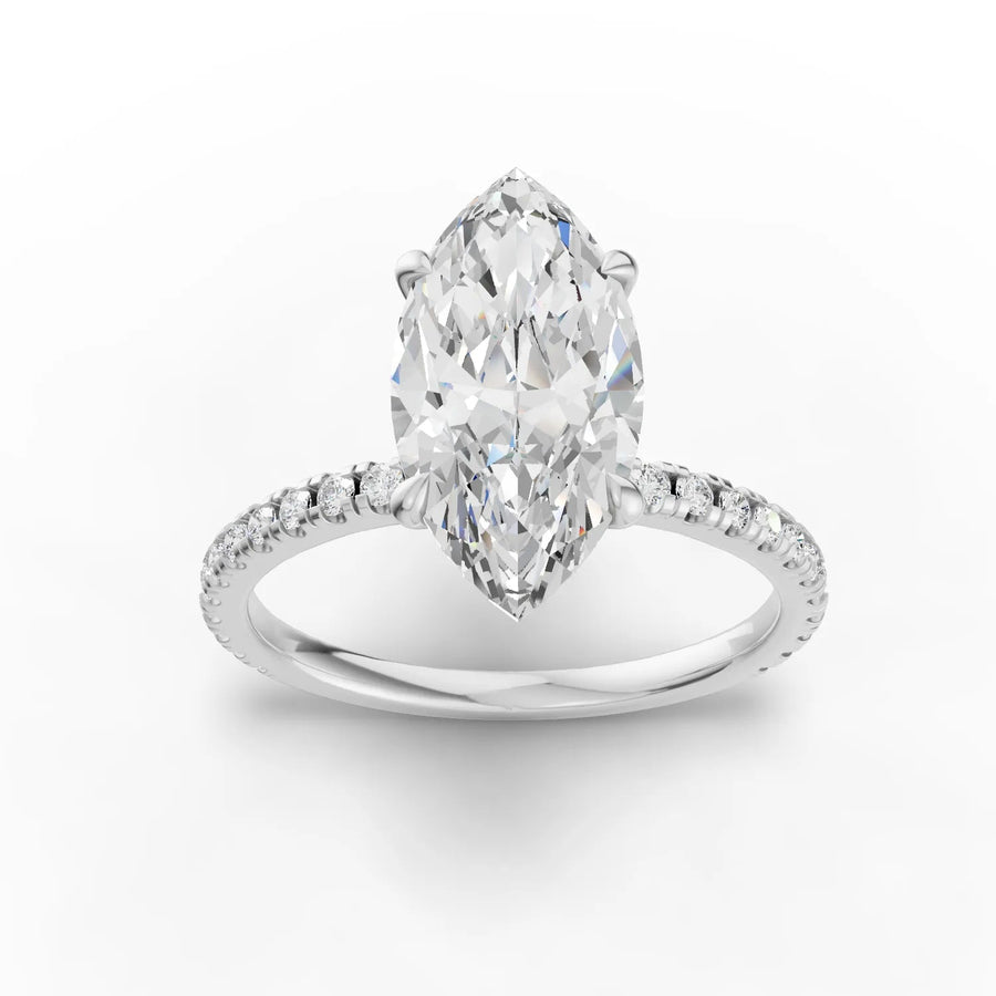 2.73 ct marquise hidden halo pavé lab diamond ring with 2.00 ct center stone in 18k gold