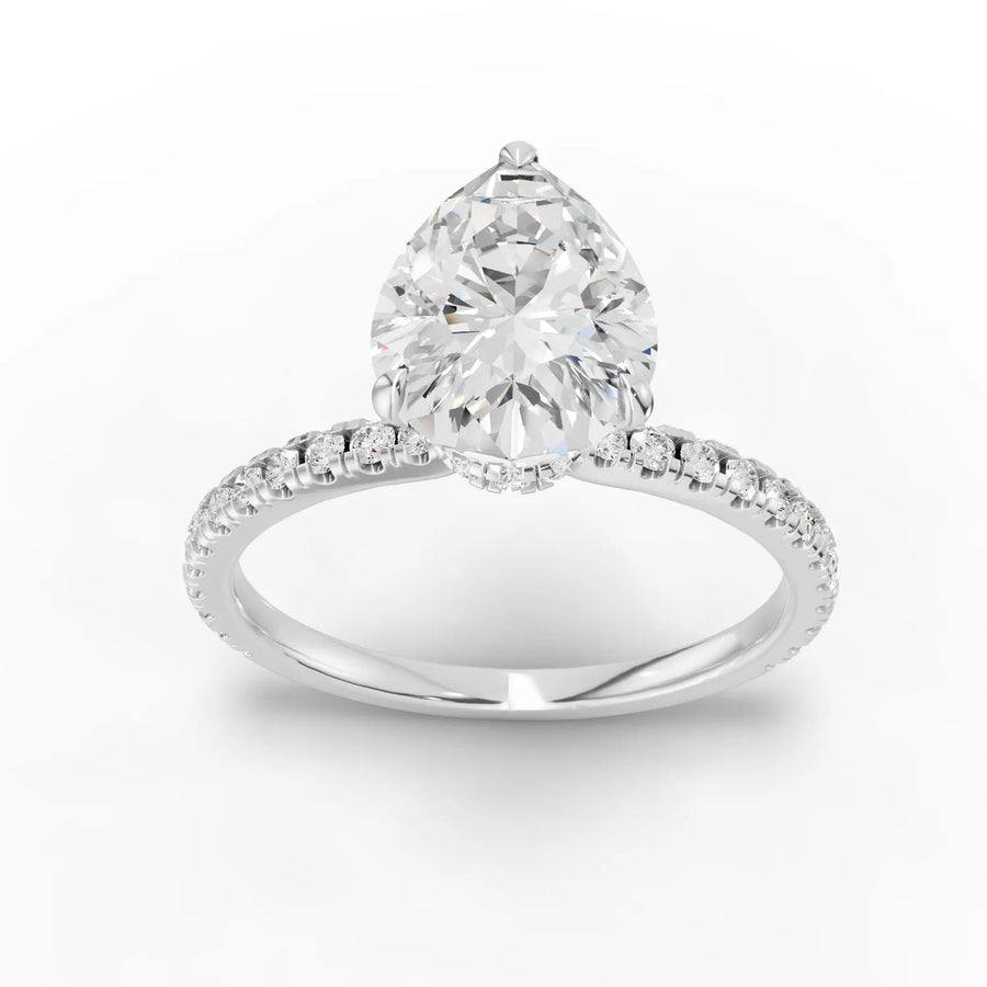 2.23 Ct pear hidden halo pavé lab diamond ring with 2.00 CT center stone and round accent diamonds