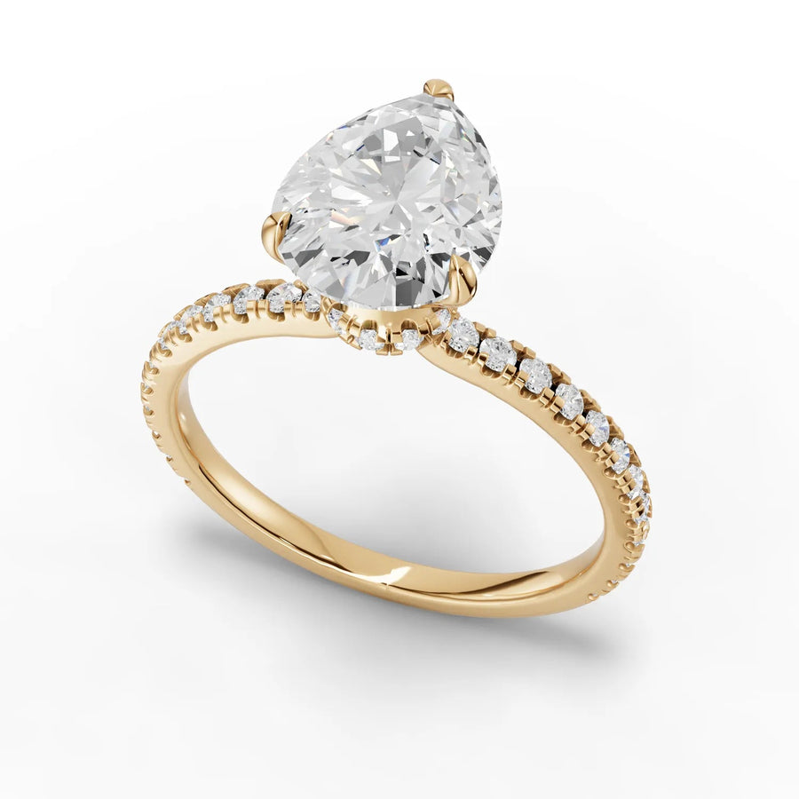 Pear diamond band ring yellow gold angle