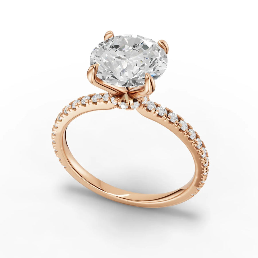 Round diamond band ring rose gold angle
