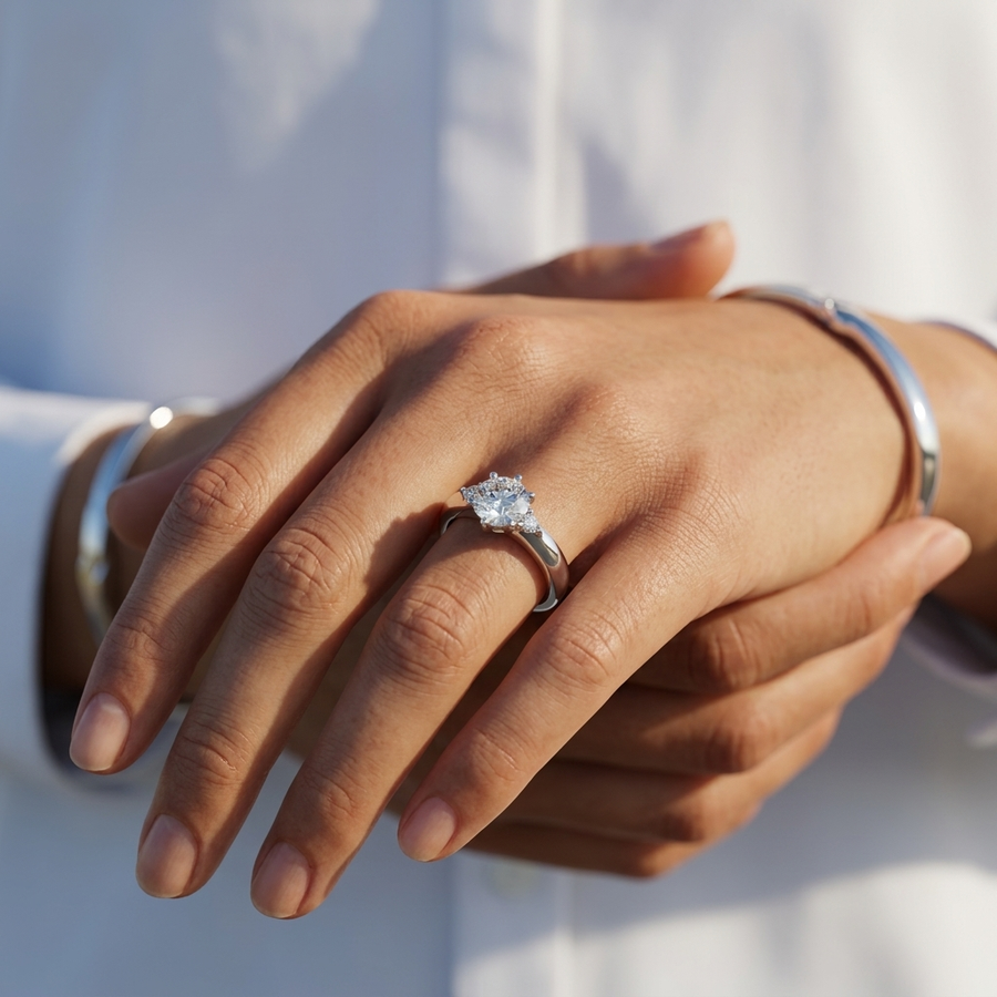 1.02 Ct Round Solitaire Lab Diamond Ring 1.00 Ct Center