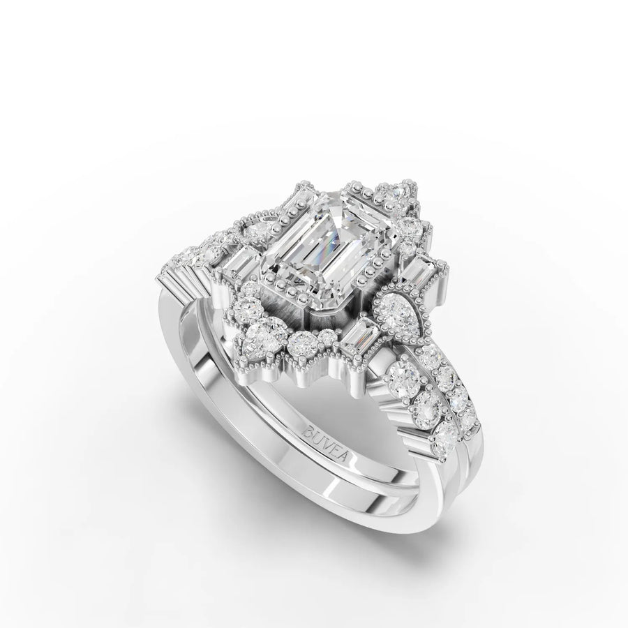 Multi-shape lab-grown diamond ring white gold angled profile
