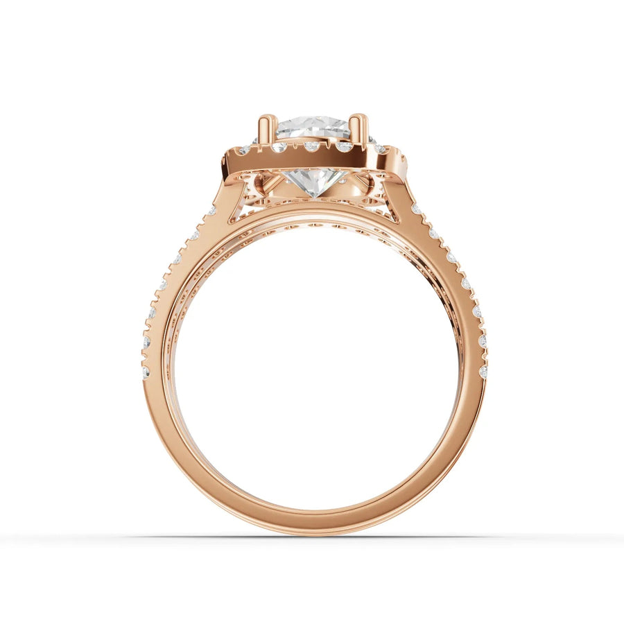 Pavé bridal ring rose gold close-up view