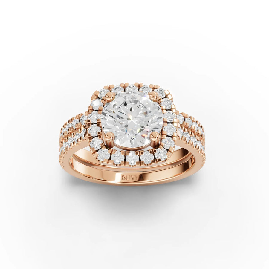 Round bridal lab-grown diamond ring rose gold top view