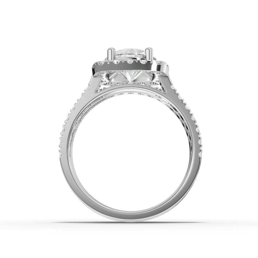 Pavé bridal ring white gold close-up view 