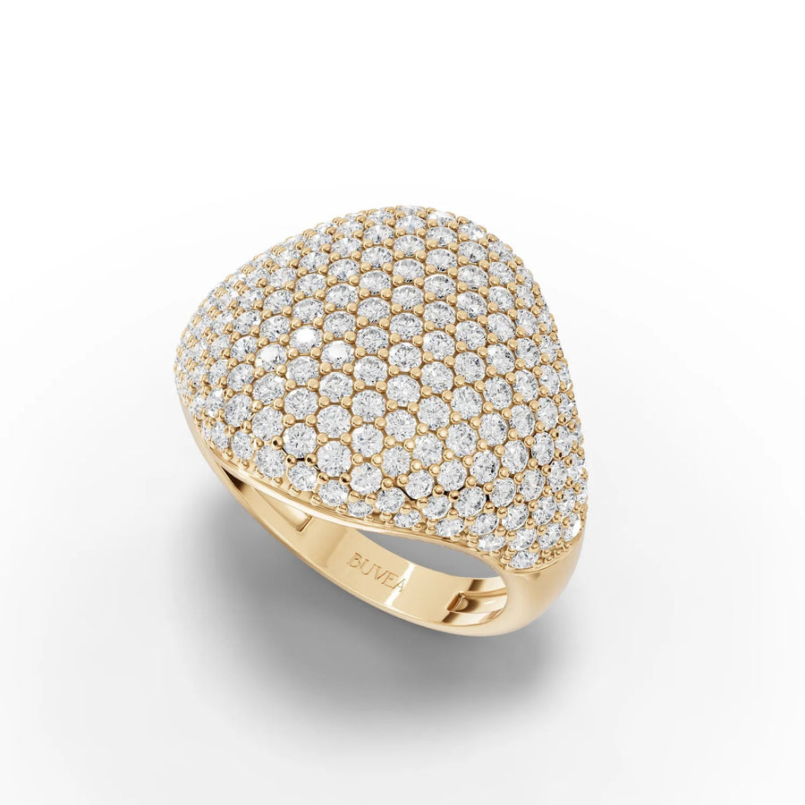 Convex diamond dome ring yellow gold angled profile
