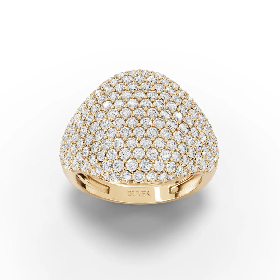 Dome pavé diamond ring yellow gold top view
