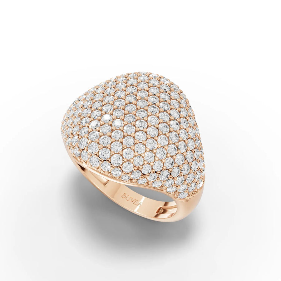 Convex diamond dome ring rose gold angled profile