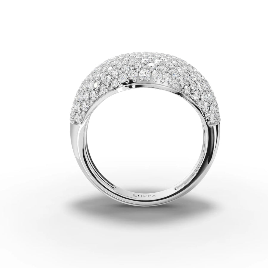 Pavé dome ring white gold close-up