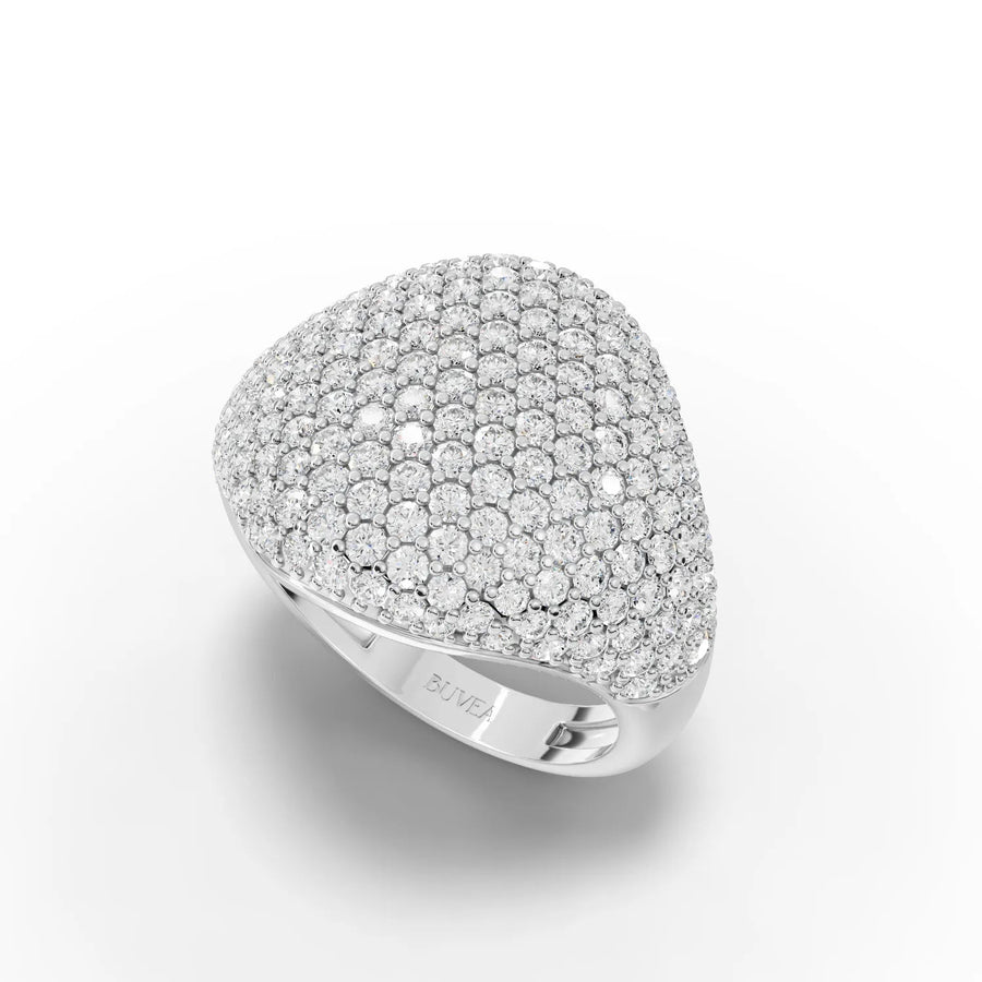 Convex diamond dome ring white gold angled profile