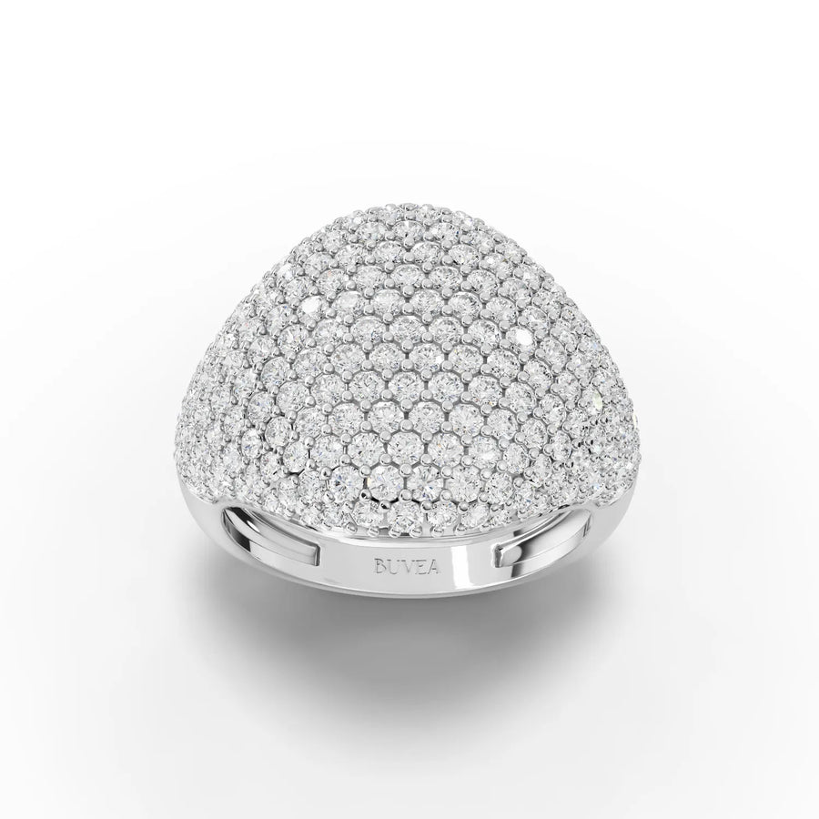 2.34 CT dome pavé lab diamond statement ring in 18K gold with round diamonds covering a raised convex surface