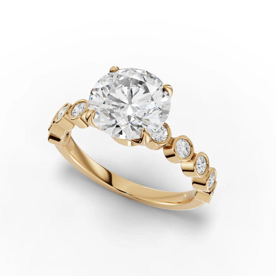 Pavé solitaire ring yellow gold angle